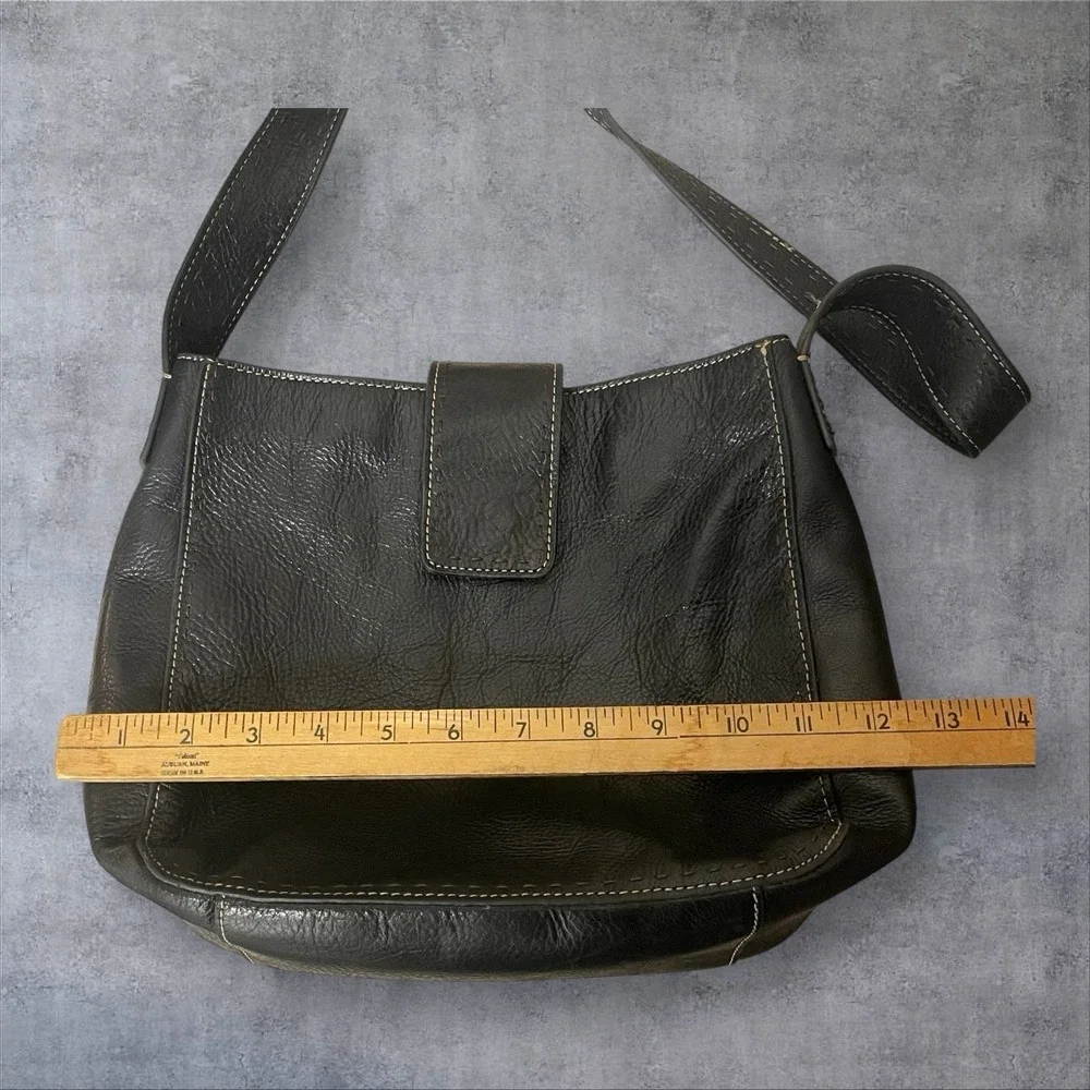Vintage‎ Fossil Black Leather Hobo Shoulder Bag Purse Contrast Stitching